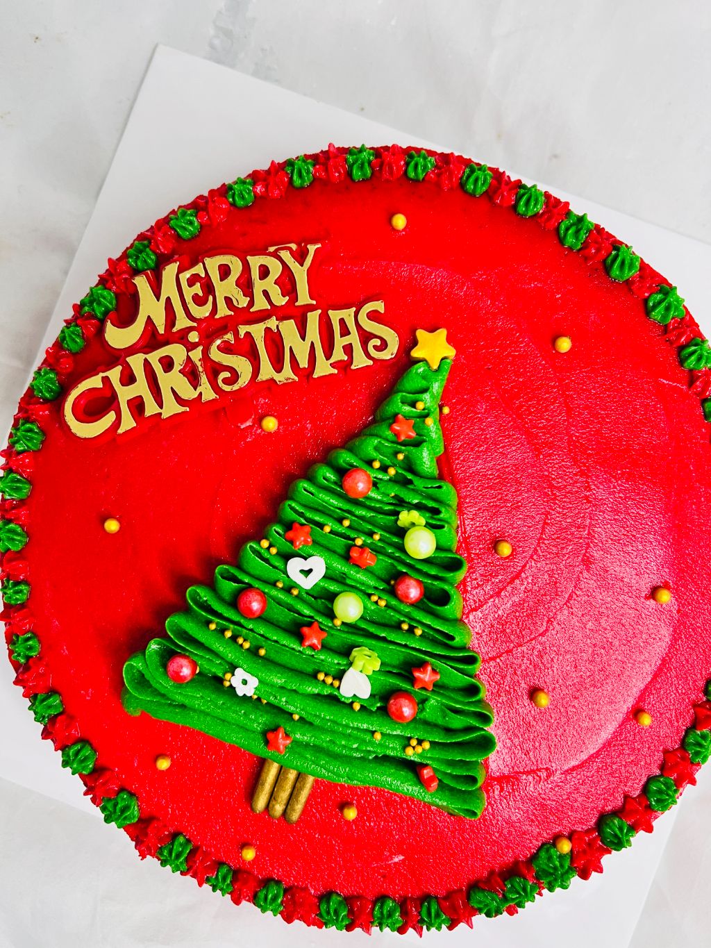 Festive Christmas Tree Celebration Cake with Red and Green Frosting - 750g gallery image