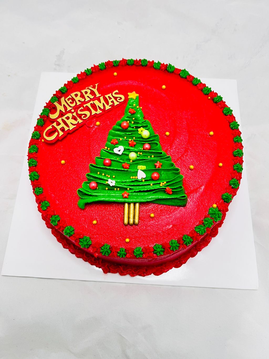 Festive Christmas Tree Celebration Cake with Red and Green Frosting - 750g gallery image