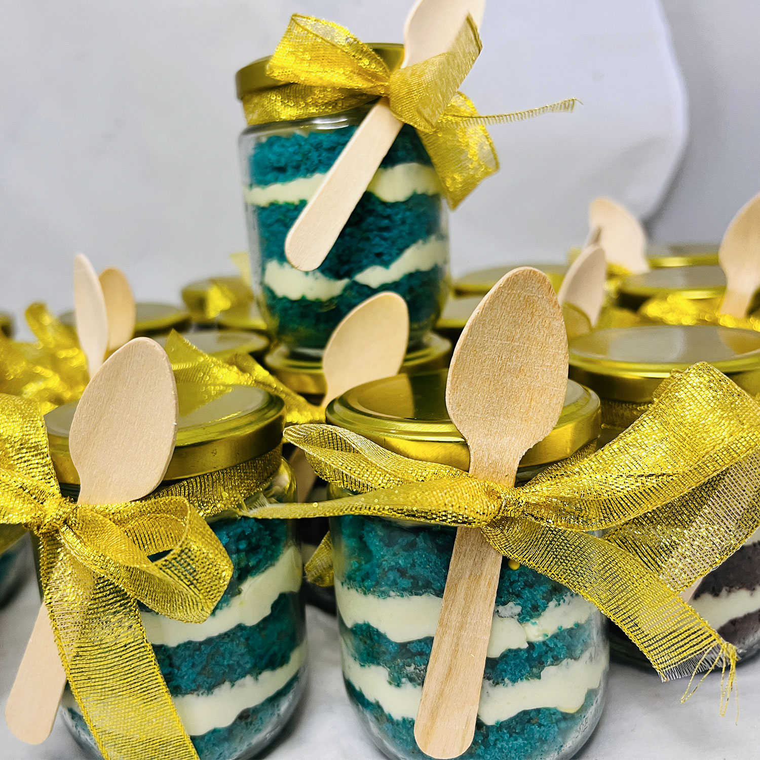 Blue and White Themed Jar Cake