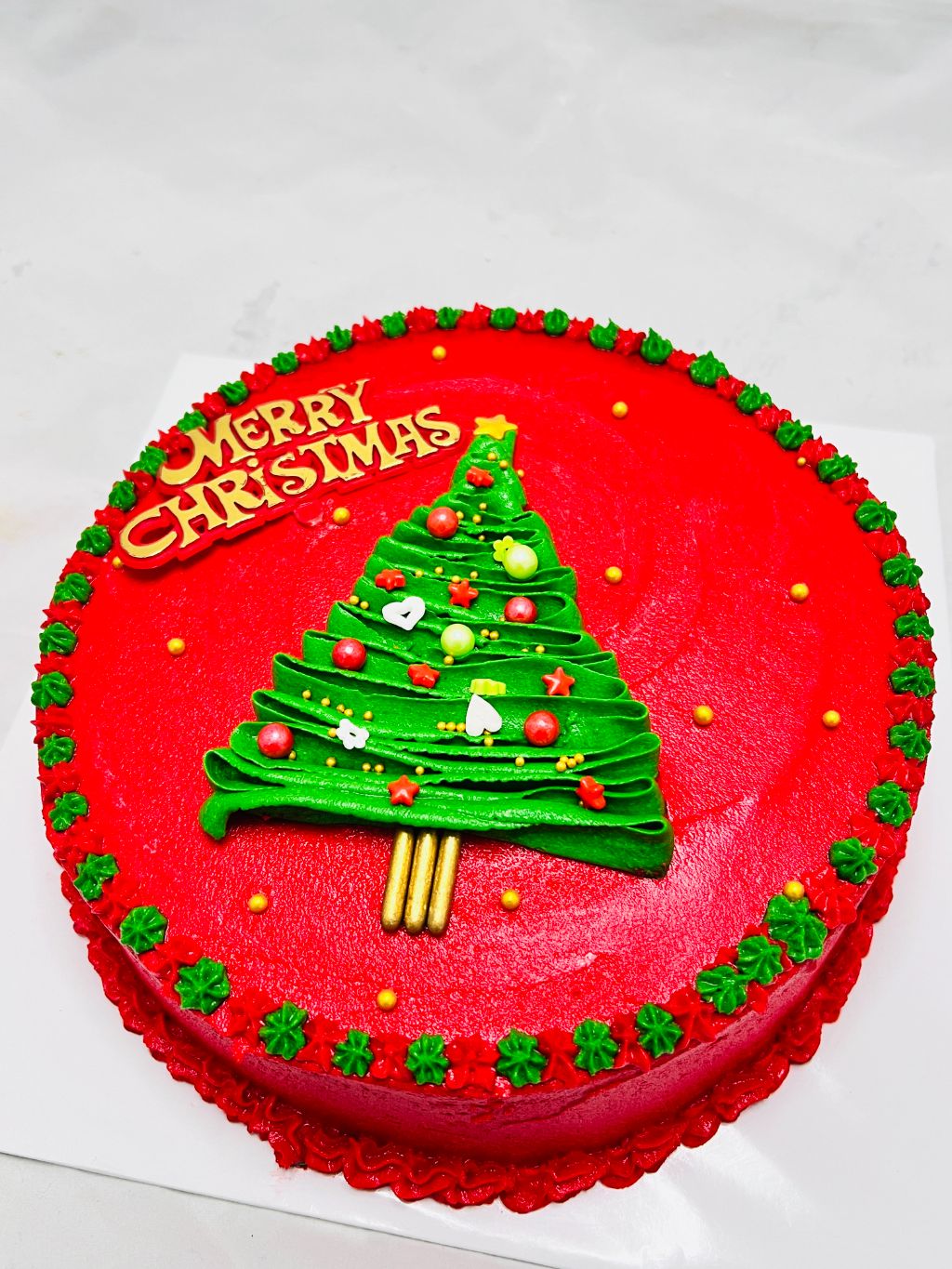 Festive Christmas Tree Celebration Cake with Red and Green Frosting - 750g gallery image