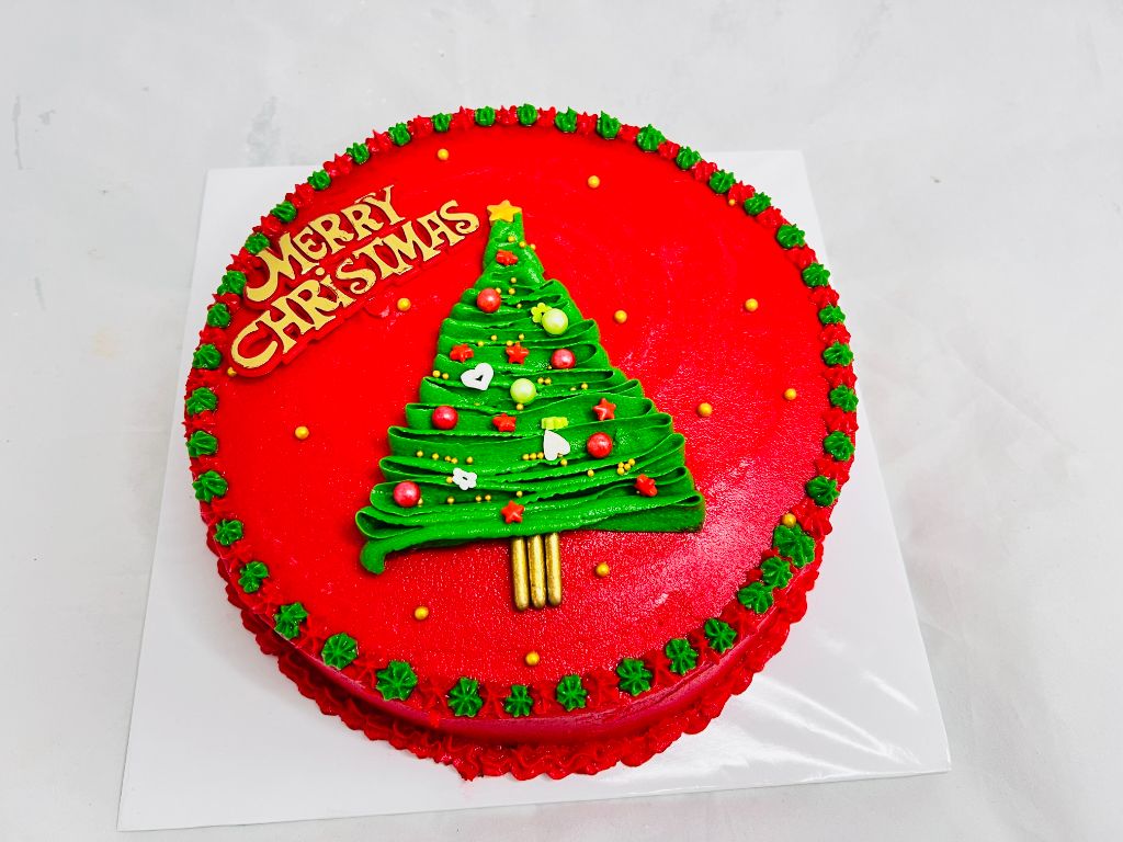 Festive Christmas Tree Celebration Cake with Red and Green Frosting - 750g — image 5