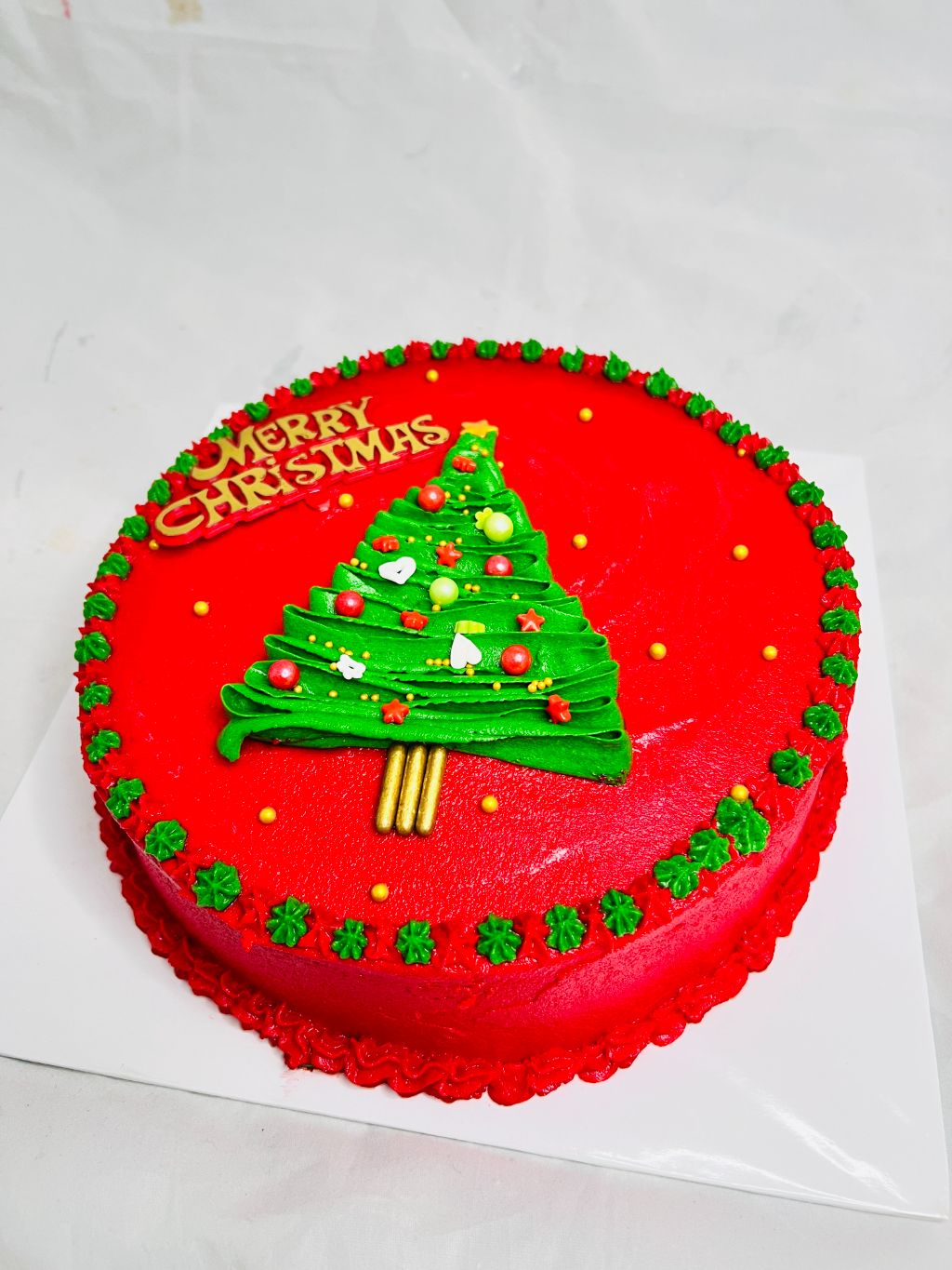 Festive Christmas Tree Celebration Cake with Red and Green Frosting - 750g — image 6